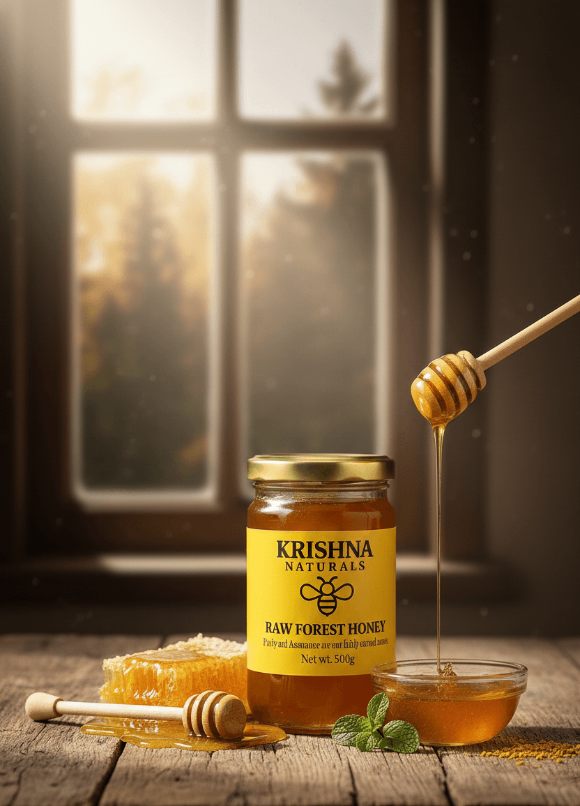 Krishna Naturals pure raw forest honey jar